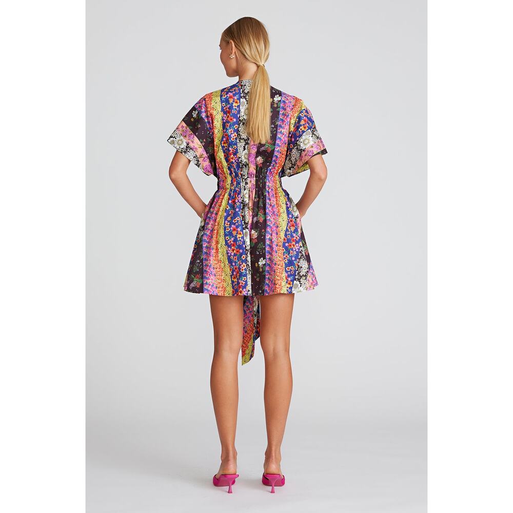 AMUR Nyla Floral Stripe Tie Front Mini Dress Size 8 Organic Cotton - Picture 2 of 11